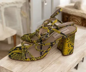 ANTONIO MELANI Yellow Snake Print Sandals Heels Size 7.5 NEW NWOB thumbnail 1