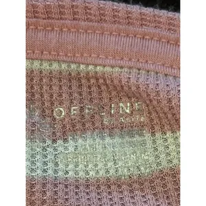 OFFLINE By Aerie Shirt Womens Medium Pink Stripe Henley Cropped Long Sleeve thumbnail 8