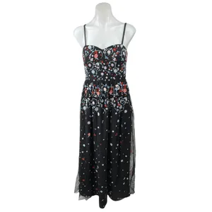 Modcloth Black Floral Tulle Embroidered Sleeveless A Line Midi Dress Size S thumbnail 2