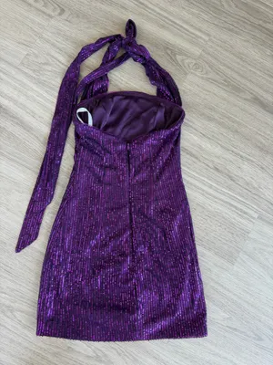 Purple Sequin Wrap Neck Mini Dress Size 2 thumbnail 4