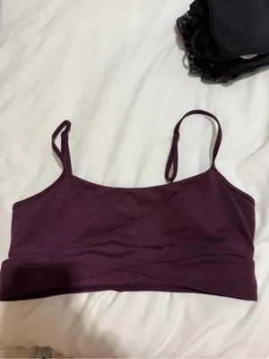 ALO Yoga Airbrush Enso Dark Plum Cross-Front Sports Bralette Size Medium thumbnail 4