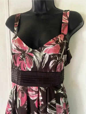 Studio Y brown Dress with Pink Floral Print bubble skirt, bottom Y2K vintage thumbnail 2