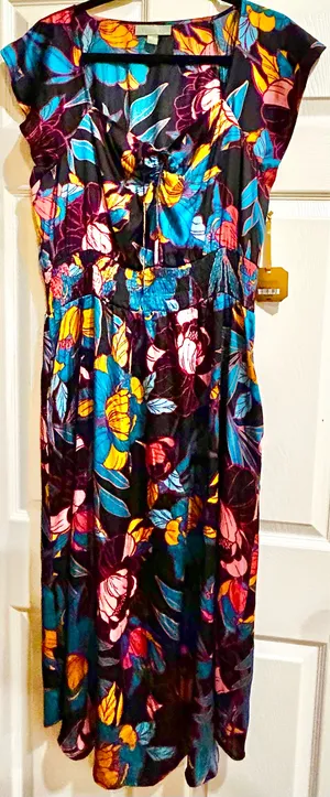 Ryegrass NWT super boho satin effect floral multicolor flowy maxi dress XL thumbnail 6