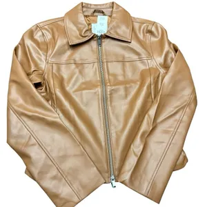 Abercrombie Fitch Vegan Leather Moto Jacket Women Medium Tan Camel NWT thumbnail 5