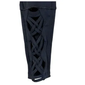 Marika Leggings Black High Waisted Lattice Strappy Ankle Pockets Athletic Yoga S thumbnail 2