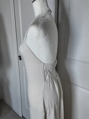 Stradivarius Textured Halter Midi Dress Ivory Size M thumbnail 5