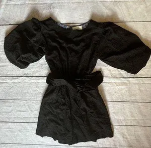 Anthropologie Francesca Balloon Sleeved Textured Romper Black Size XS thumbnail 1