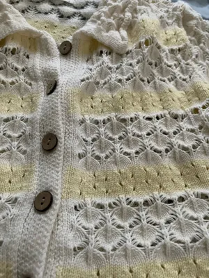 Altar'd State yellow and cream striped crochet cardigan thumbnail 3