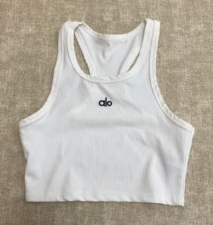 Alo White Ribbed Racerback Cropped Sports Tank thumbnail 1