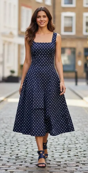 Pinch Noelle Navy Polka Dot Tank Midi Dress, Size M, NWT thumbnail 1