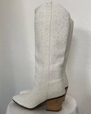 Bieoshli NWT Coquette Ivory Cream White Beaded Pearl Cowboy Cowgirl Boots US 6 thumbnail 5