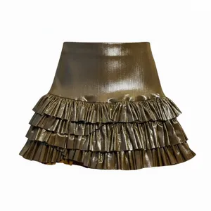 FP One Free People Metallic Gold Tiered Ruffle Mini Skirt thumbnail 2