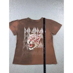 Def Leppard Graphic T-Shirt Women‎ L Brown Mineral Wash Leopard Rock Band Tee thumbnail 8