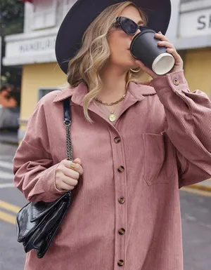 Woman’s Corduroy Pink Button Up Shirt Blouse Shirt Shacket size XL thumbnail 1