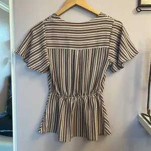 Adorable striped office work peplum top thumbnail 2