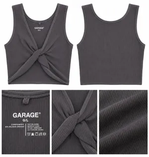 Garage Black Ribbed Twist Front Crop Top Women’s Size Large thumbnail 2