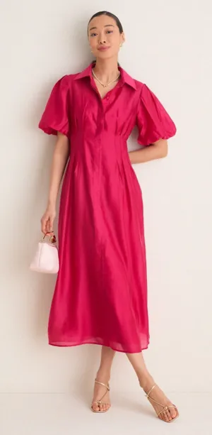 Tuckernuck Raspberry Organza Delaney Dress M Puff Sleeves Collar Wedding Guest thumbnail 1