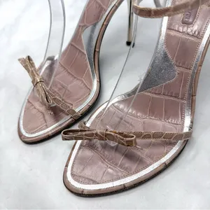 Cesare Paciotti Vintage Y2K Dagger Bow Croc Open Toe Stiletto Sandal Heels 40 thumbnail 7