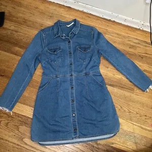 Free‎ People Denim Button Front Mini Dress Medium Wash Long Sleeve Blue Small FP thumbnail 1