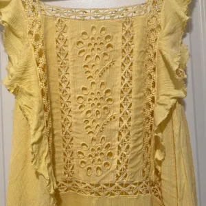 Free People One Yellow Priscilla Mini dress Crochet Embroidery Small Boho Preppy thumbnail 4