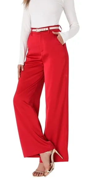 Lulus Modern Approach Red Satin Wide-Leg Pants size Medium thumbnail 1