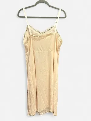 Vintage 50s 60s Charmode Sears Cream Lace Embroidered Nylon Slip Dress M USA thumbnail 5