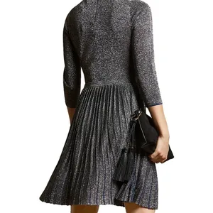 Ted Baker London Gunmetal Noaleen Metallic Stretch Mini Pleated Dress Size 0 thumbnail 4