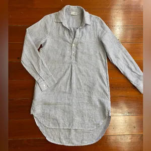 Harshman Collette Tuckernuck Stripe Tunic Shirt Dress 100% Linen Sz XS 🧡🎀 thumbnail 11