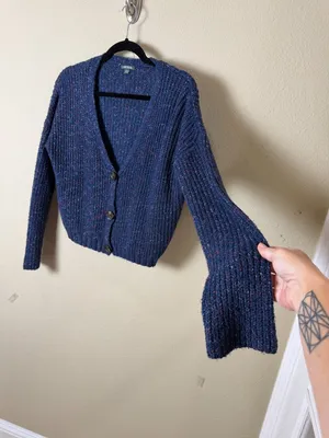 Wild Fable Variegated Thread Cropped Cardigan Blue Size XS thumbnail 4