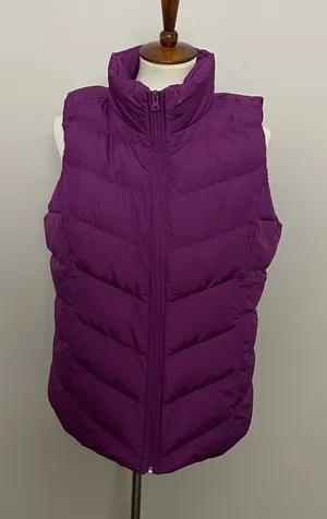 Lands End Vest Puffer Down Feathers Quilted Lightweight Pockets Full Zip Purple thumbnail 1