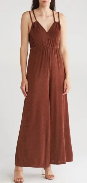 NWT Topshop Cutout Strappy Wide Leg Jumpsuit Brown Size Large thumbnail 1