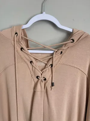 AERIE | Blush Pink Lightweight Oversized Lace-Up Pullover Hoodie Sz L thumbnail 3