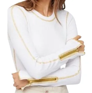 Free People Women’s Size XS White Gold Zipper Cuff Thermal Crewneck Top Shirt thumbnail 1