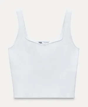 Zara Basic Knit White Crop Top thumbnail 1