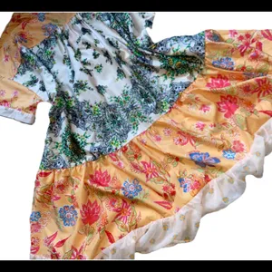 Boho Patchwork Floral Prairie Dress L Cottagecore Babydoll Ruffle Hem Pockets thumbnail 7