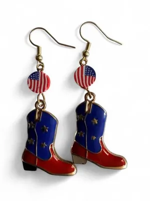 Handmade Patriotic American Flag Cowboy Boot Western Dangle Earrings ❤️🤍💙🤠 thumbnail 1