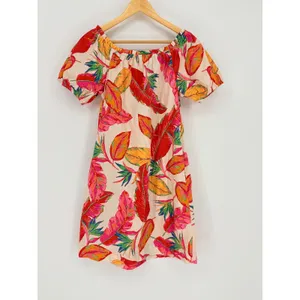Nine West Tropical Leaf Off Shoulder Dress Small Puff Sleeve‎ Vacation Pockets thumbnail 10