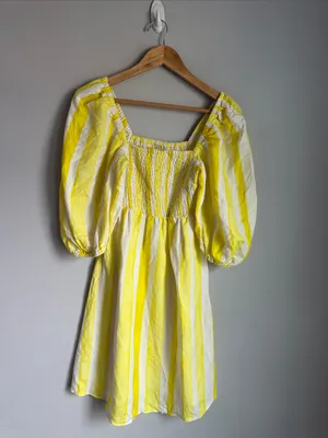 Tuckernuck Eubanks Wimberly Yellow Cabana Stripe Annie Smocked Dress Small thumbnail 2