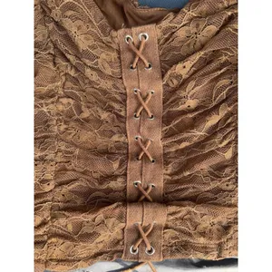 Meraki Brown Boho Lace Up Puff Sleeve Crop Peasant Top Sz L Festival Cottagecore thumbnail 5