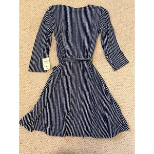 Navy White Striped Wrap‎ Dress Small NWT Office Work thumbnail 3
