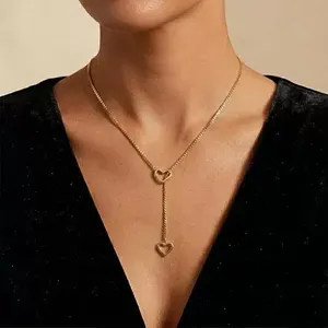Double Love Heart Pendant Necklace for Women Hollow Designs thumbnail 6