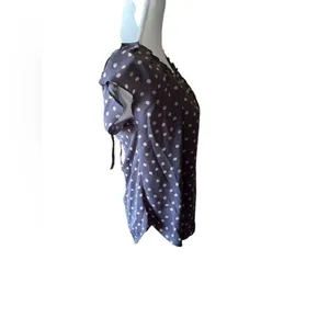 Lauren Conrad Polka Dot Tie Back Blouse Women's S Gray Pink Cap Sleeve thumbnail 5
