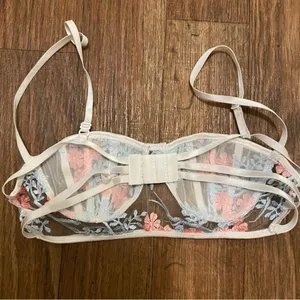 Shein Womens Bra Bralette S Small 34” Beige Sheer Pink & Blue Embroidered Floral thumbnail 4