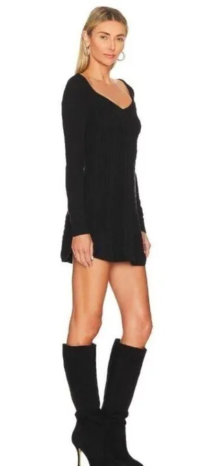 NWOT FREE PEOPLE Small World Mini long sleeves sweater Dress black sz M thumbnail 1