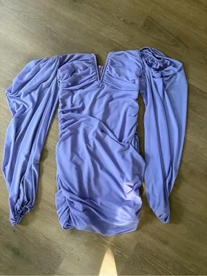 Lilac V-Neck Puff-Sleeve Ruched Mini Dress thumbnail 4