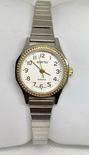 vintage Quartex quartz women watch 22mm two tone stretch band size 5.7” running thumbnail 1
