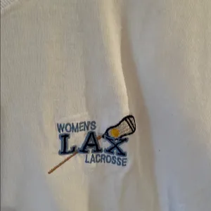 Anvil Unisex Womwns White T-Shirt with embroidery LAX lacrosse Logo thumbnail 3