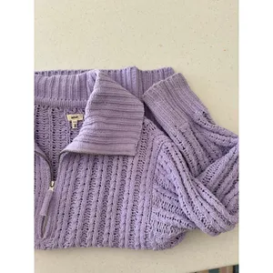 Aerie Lavender Cable Knit Quarter Zip Sweater Oversized Mock Neck Pullover thumbnail 11