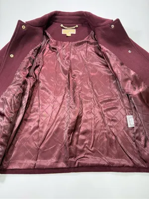 Michael Kors Wool Blend Wine Red Single-Breasted Wool Peacoat with Gold Buttons thumbnail 5