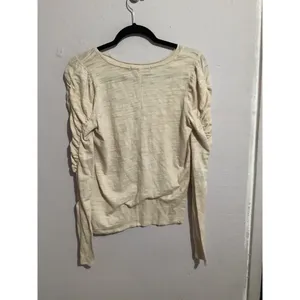 Free People We The Free Shirt Womens Medium Natasha Long Sleeve Ruched Beige thumbnail 3